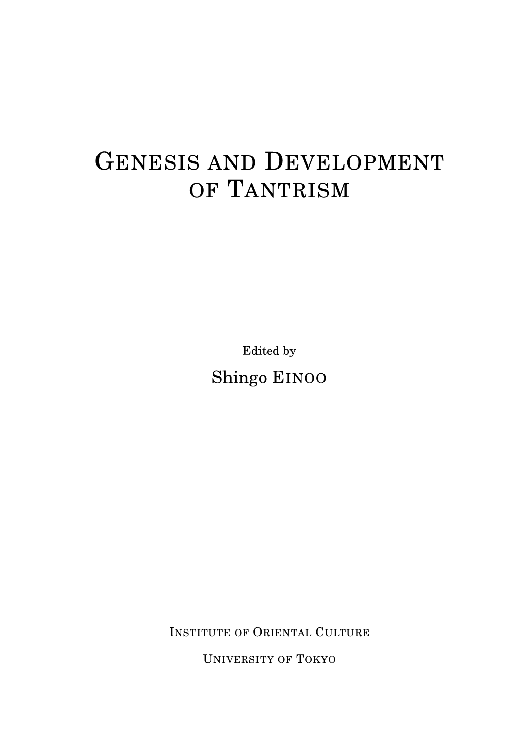 Genesis and Development of Tantrism