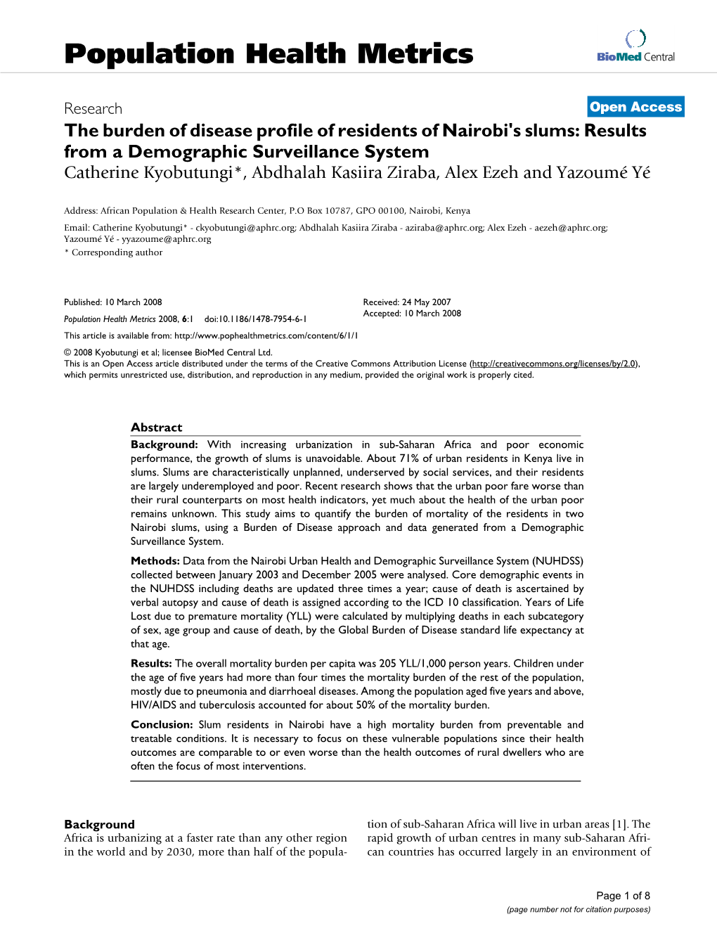 Population Health Metrics Biomed Central