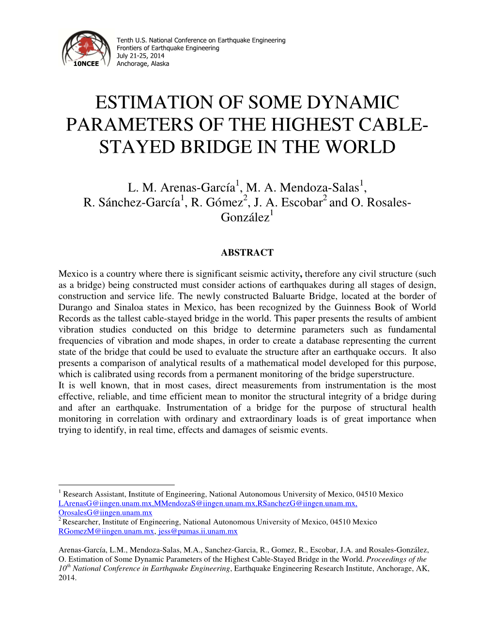 Estimation of Some Dynamic Parameters of the Highest Cable- Stayed Bridge in the World