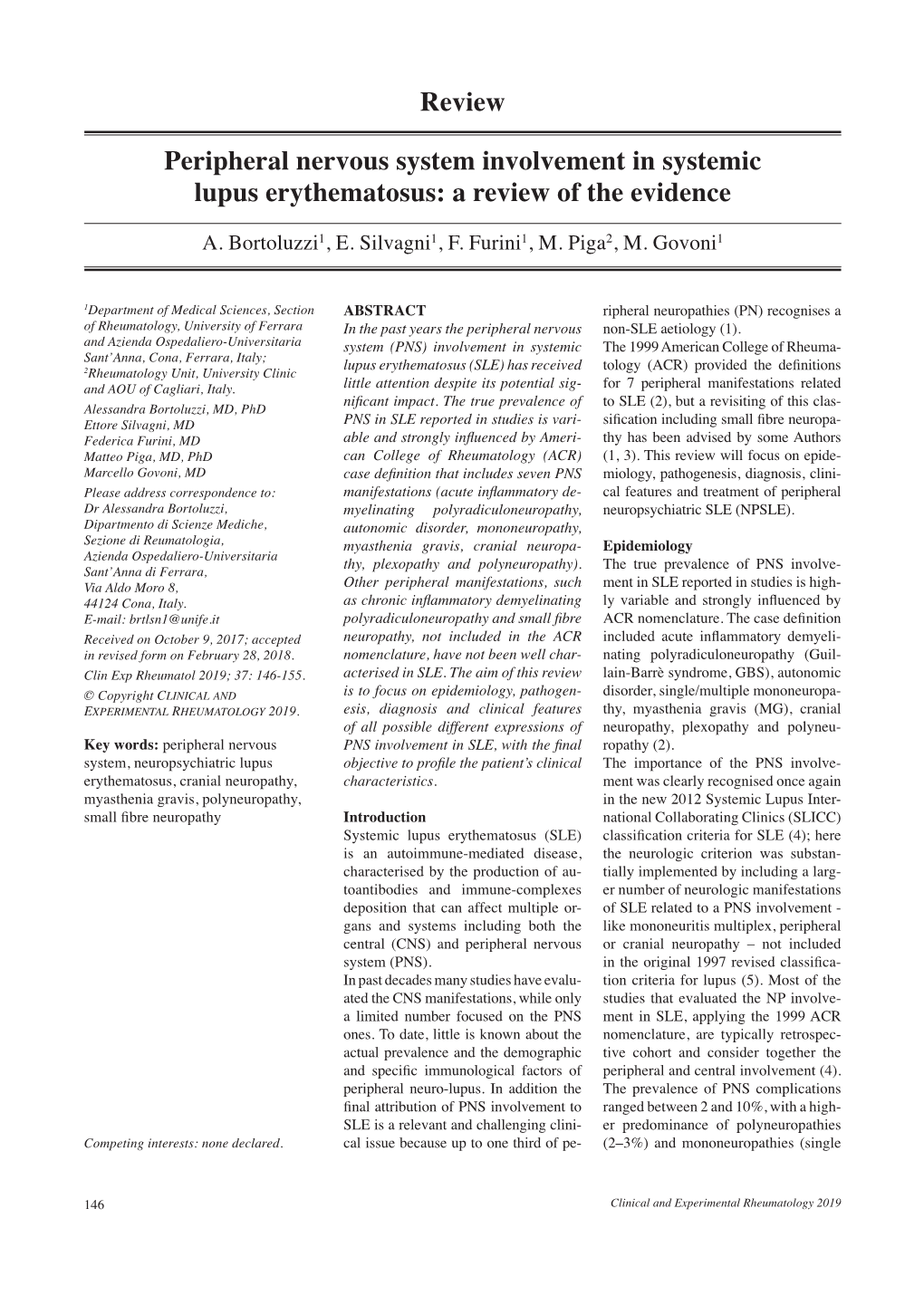 Review Peripheral Nervous System Involvement in Systemic Lupus