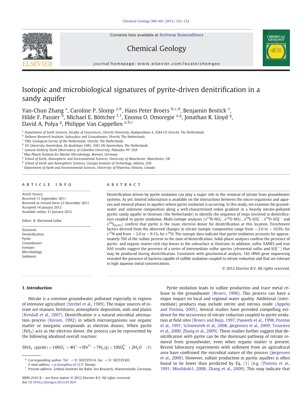 Chemical Geology 300-301 (2012) 123–132