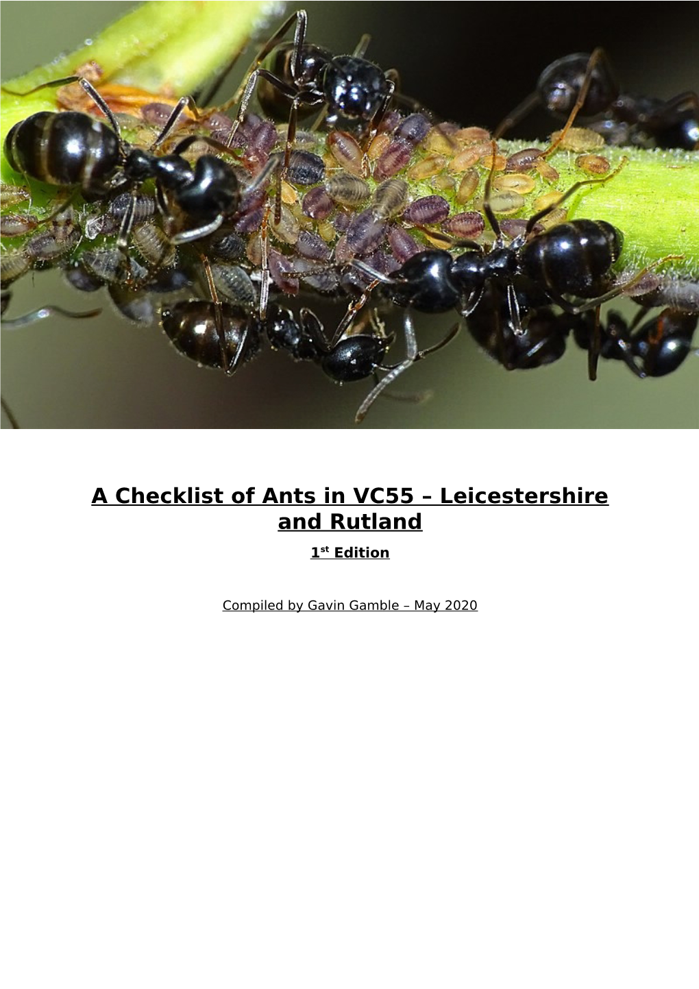 A Checklist of Ants in VC55 – Leicestershire and Rutland 1 St Edition
