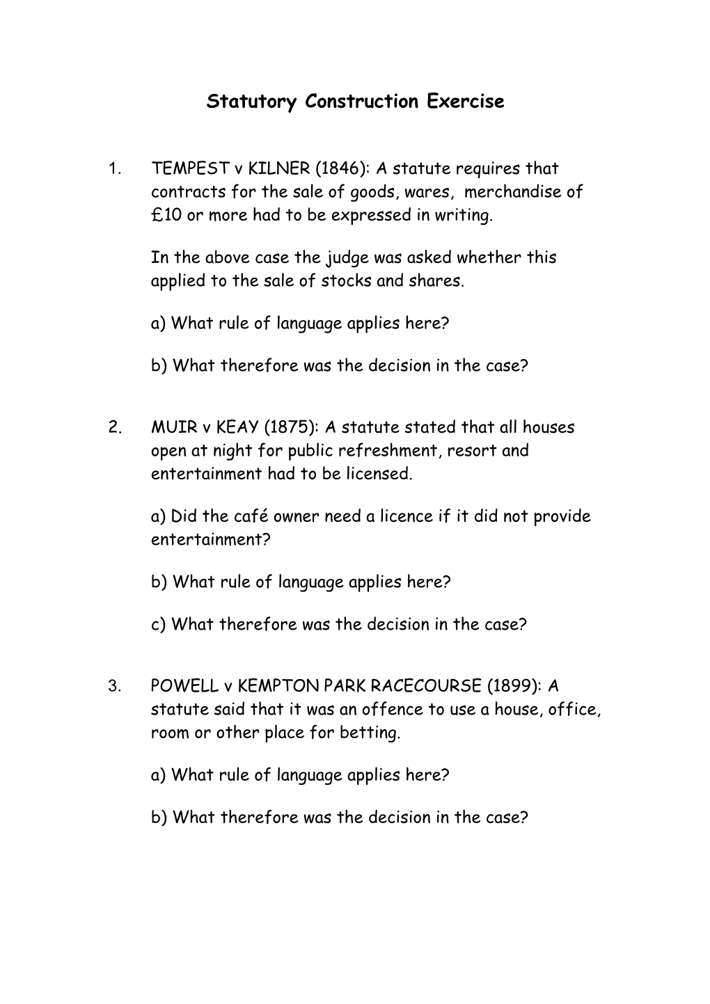 Statutory Construction Exercise