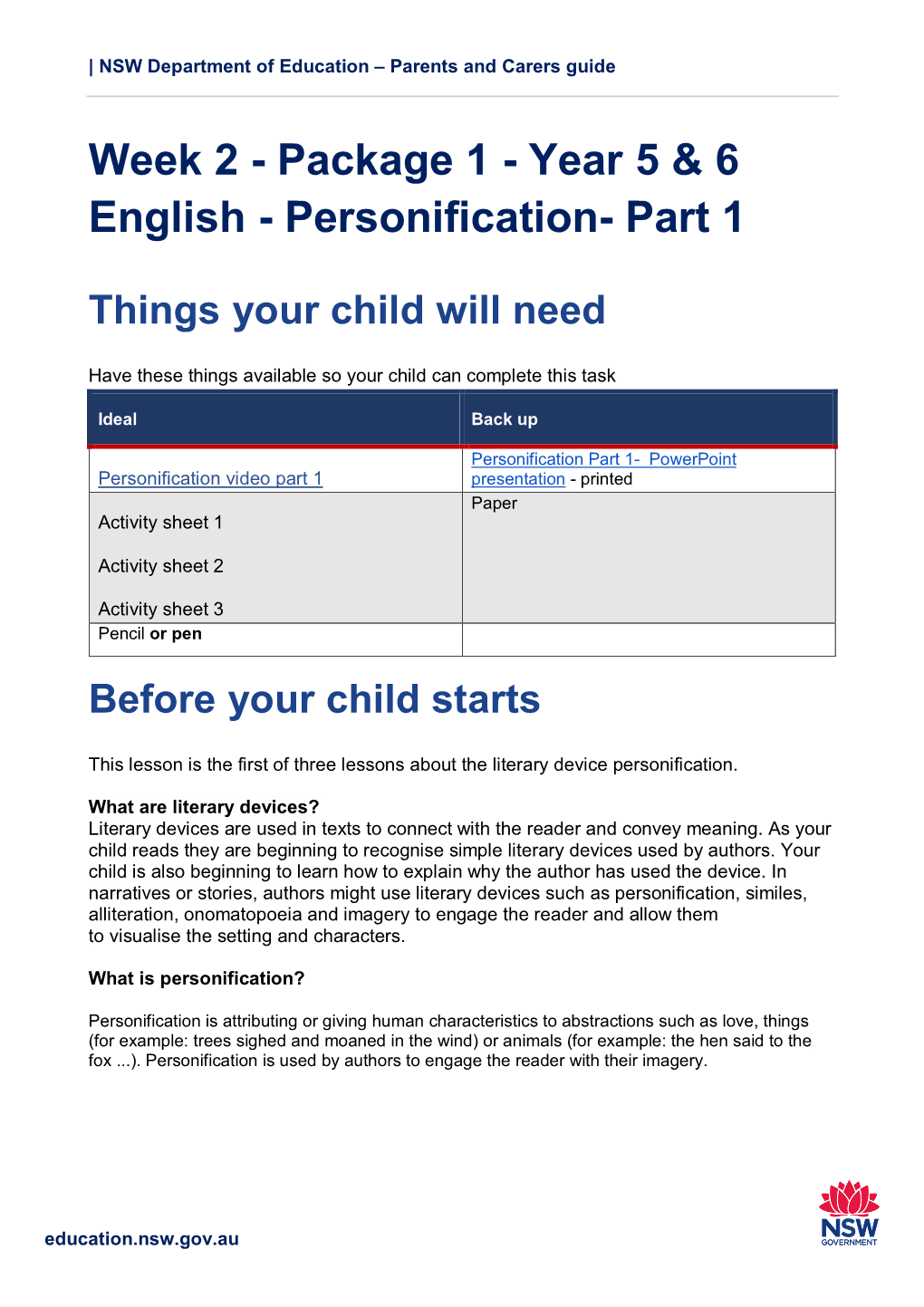 Week 2 - Package 1 - Year 5 & 6 English - Personification- Part 1