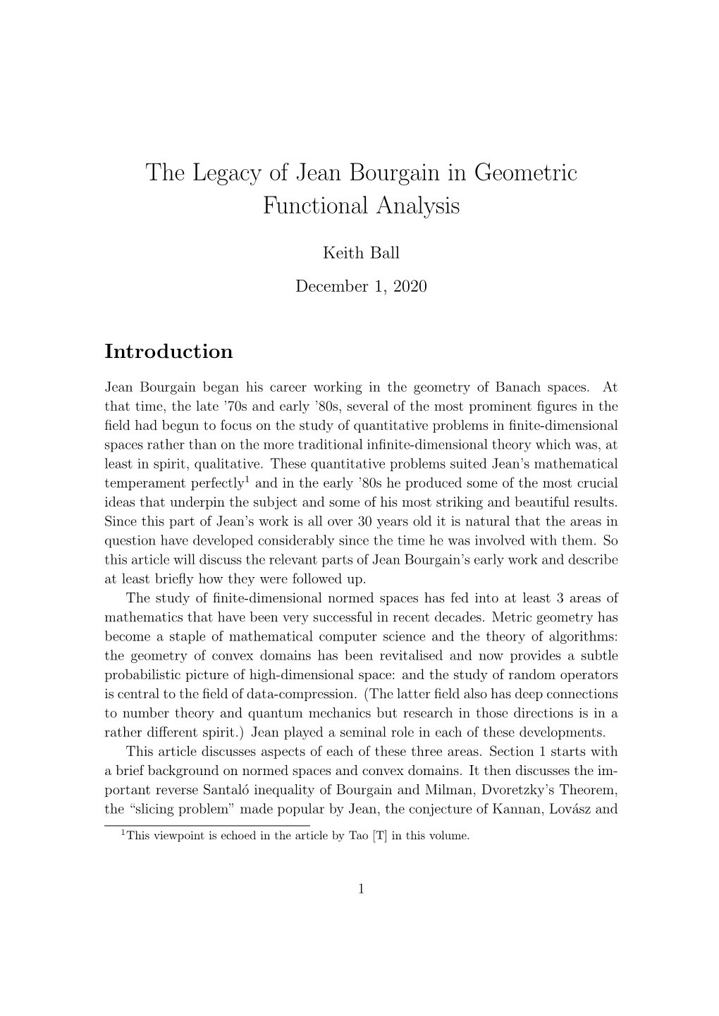 The Legacy of Jean Bourgain in Geometric Functional Analysis