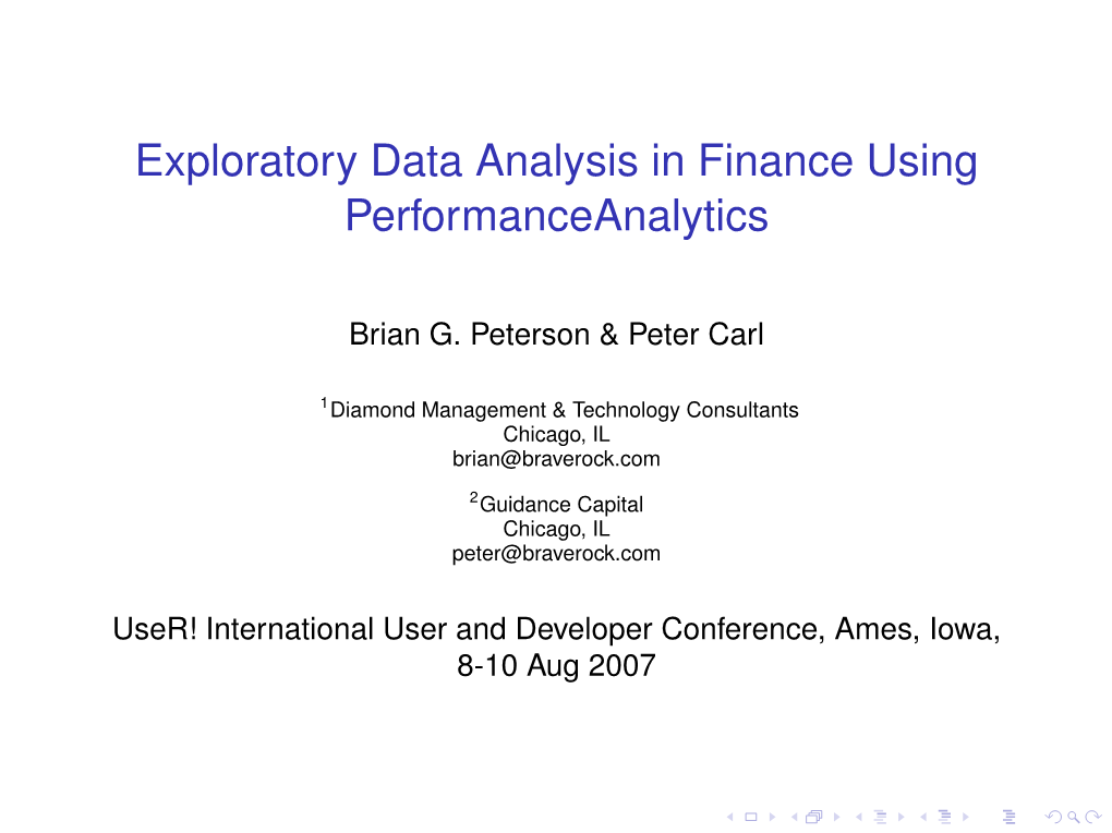 Exploratory Data Analysis in Finance Using Performanceanalytics