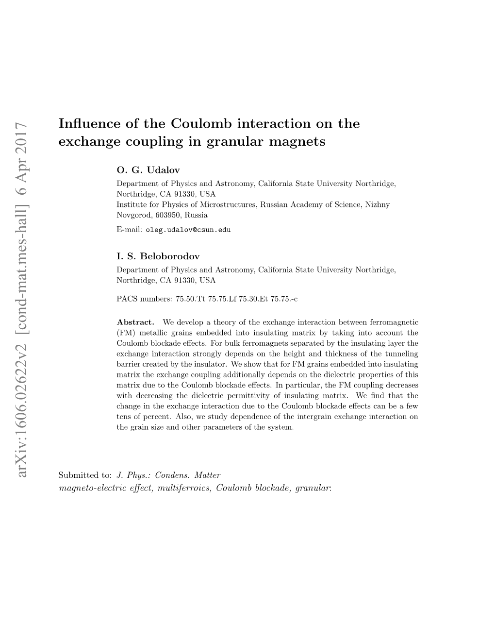 Influence of the Coulomb Interaction on the Exchange Coupling In
