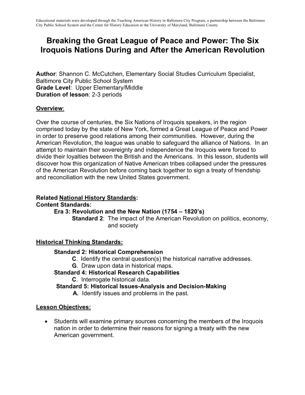 Breaking the Great League of Peace and Power: the Six Iroquois Nations During and After the American Revolution