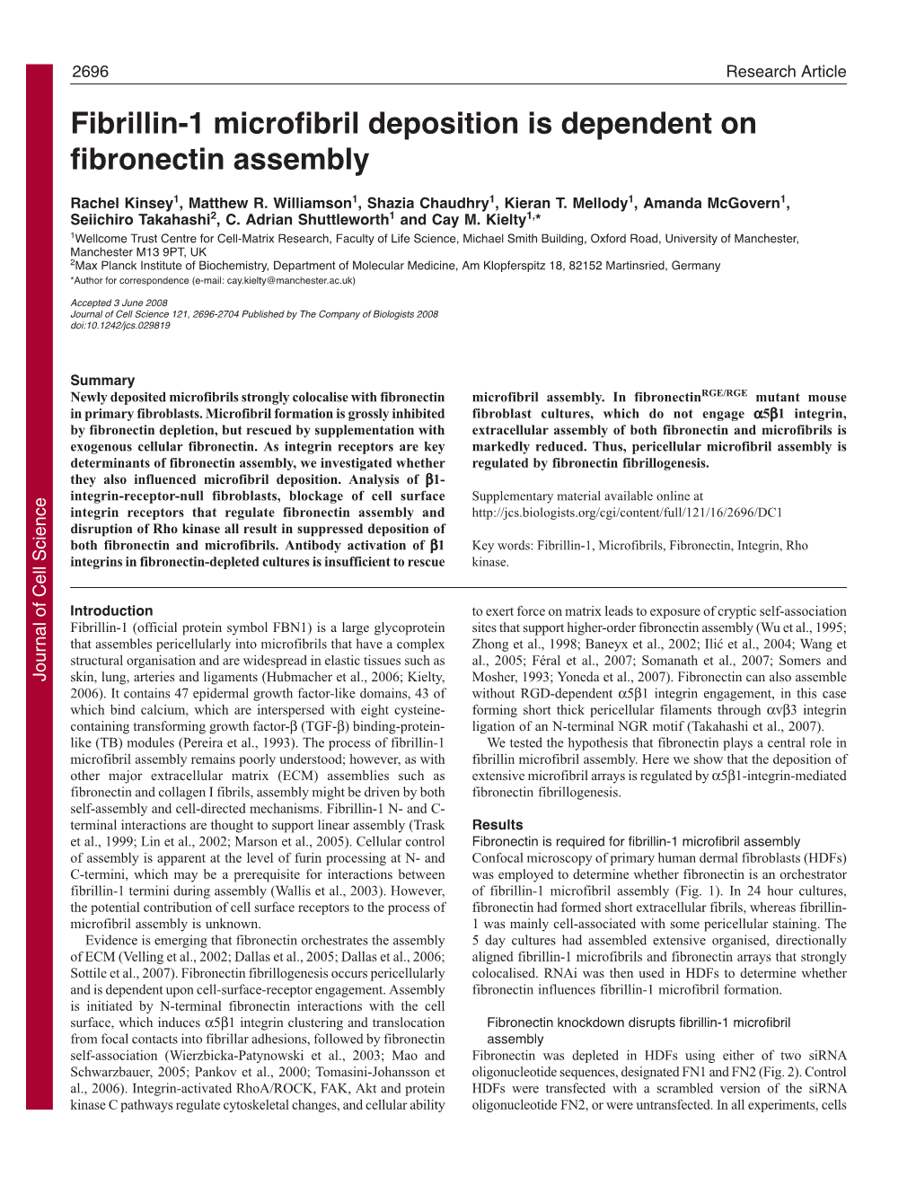 Fibrillin-1 Microfibril Deposition Is Dependent on Fibronectin Assembly