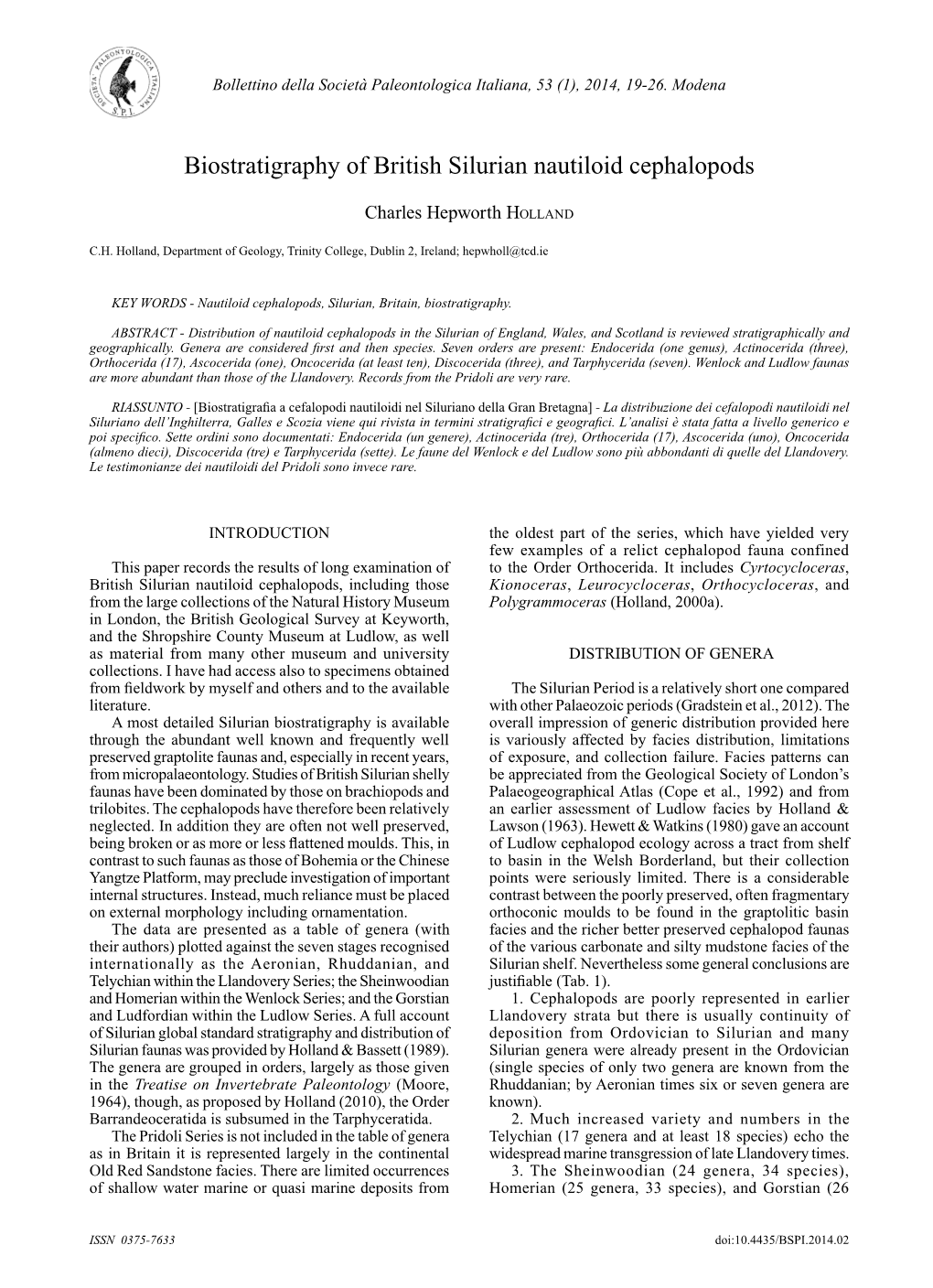 Biostratigraphy of British Silurian Nautiloid Cephalopods