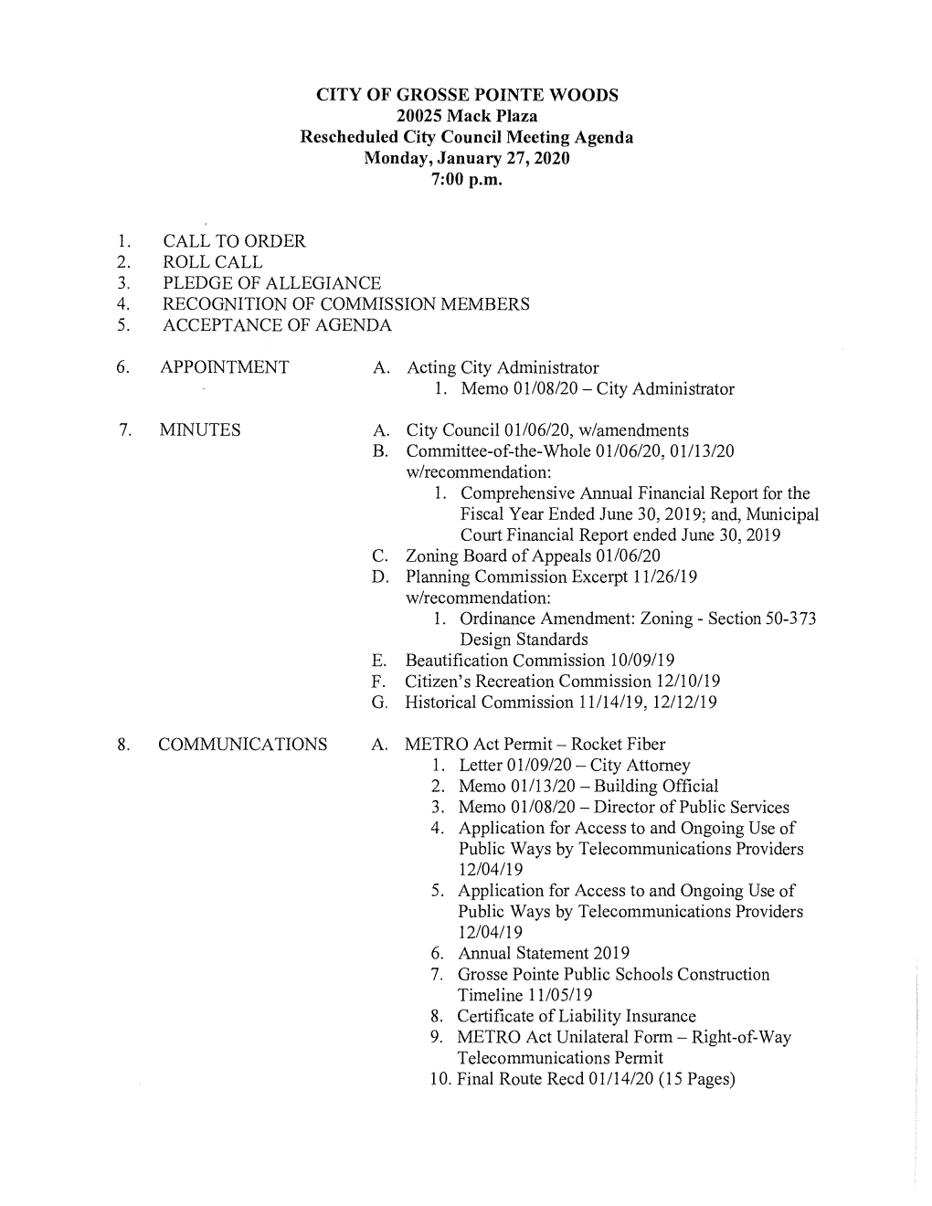 City Council Agenda Packet January 27, 2020