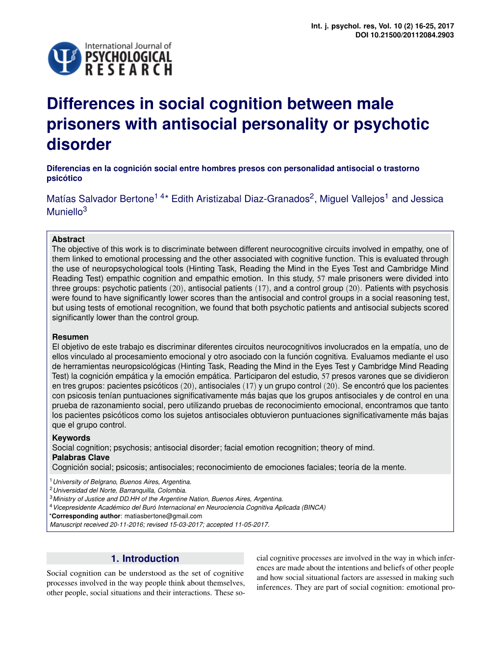 Differences in Social Cognition Between Male Prisoners with Antisocial Personality Or Psychotic Disorder