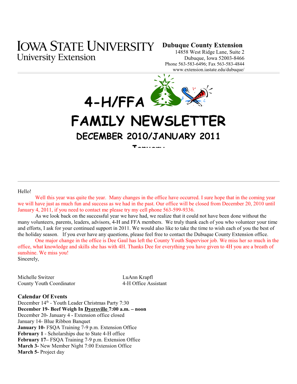4-H/FFA Family Newsletter