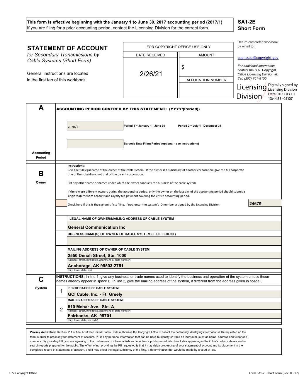 Licensing Division for the Correct Form