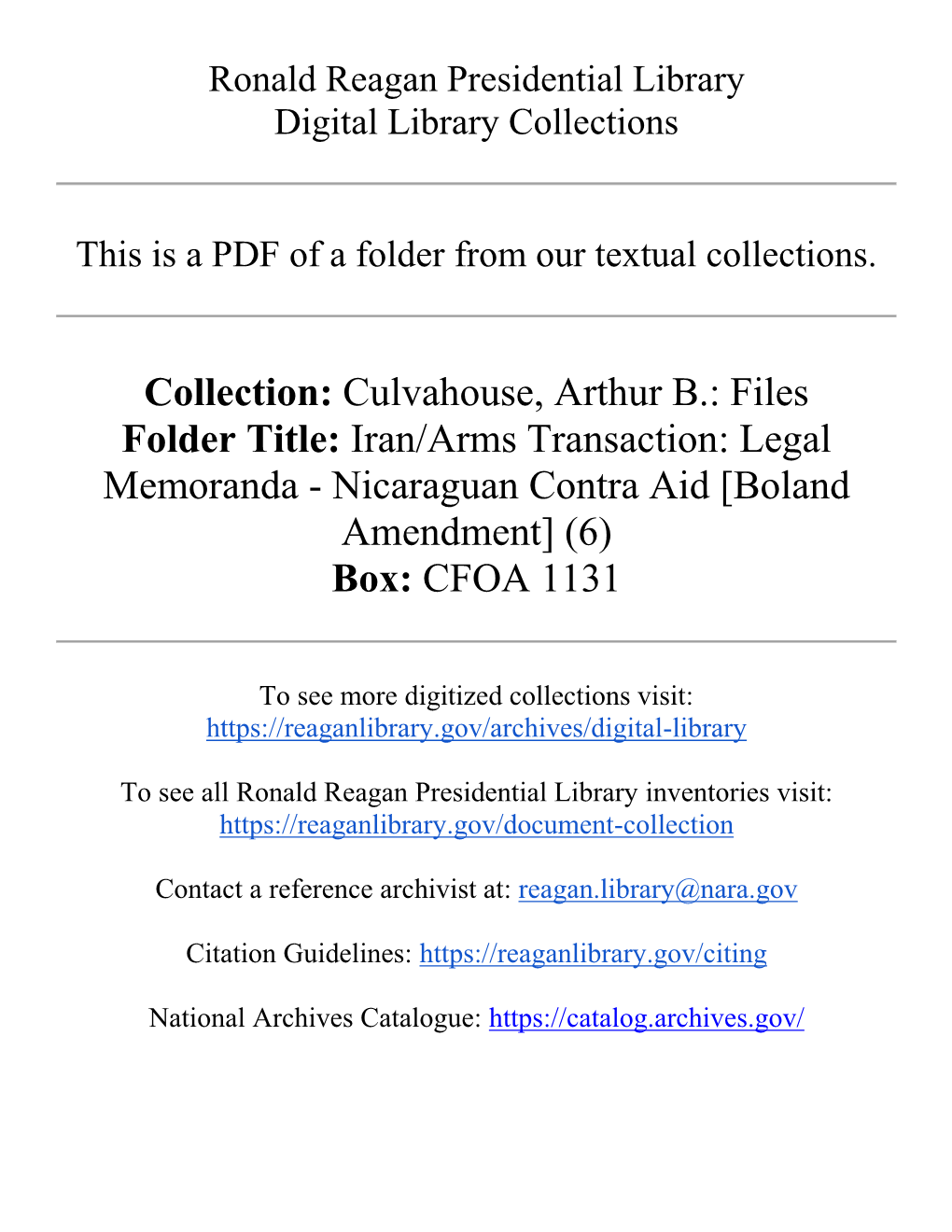 Legal Memoranda - Nicaraguan Contra Aid [Boland Amendment] (6) Box: CFOA 1131