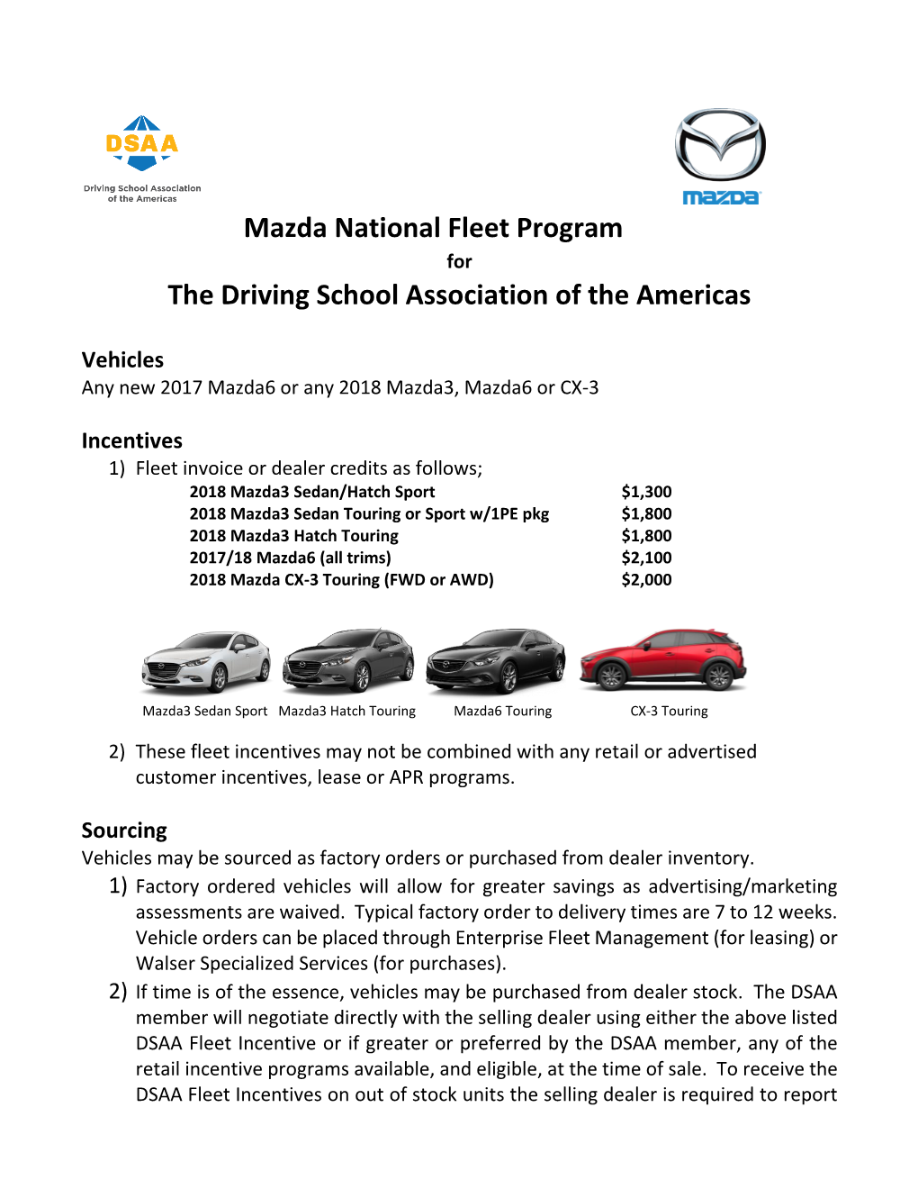 Mazda National Fleet Program for the Driving School Association of the Americas