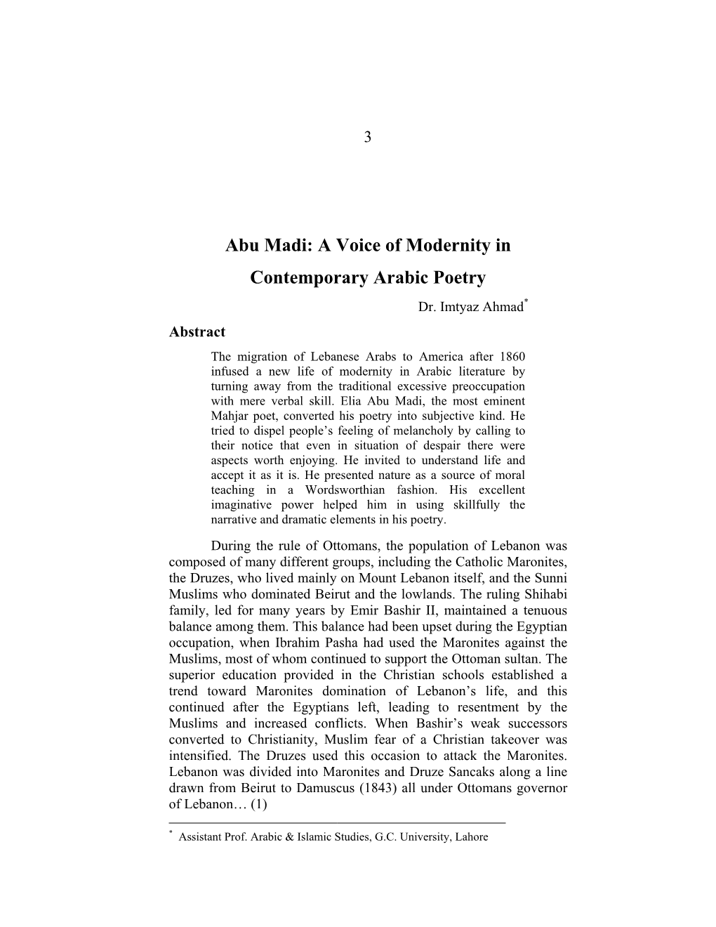 Abu Madi: a Voice of Modernity in Contemporary Arabic Poetry Dr