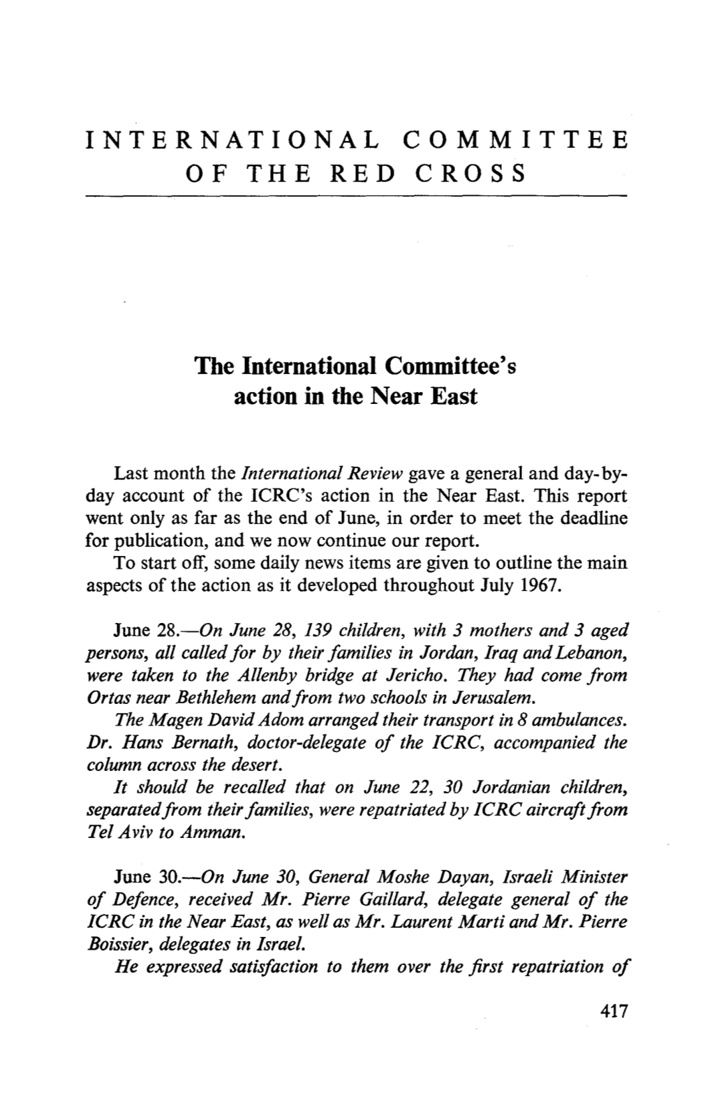 The International Committee's Action in the Near East