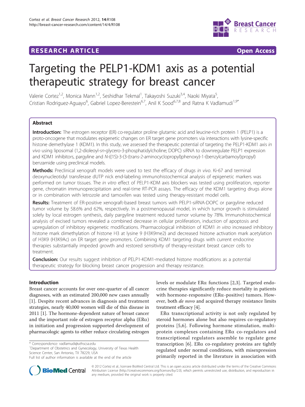 Targeting the PELP1-KDM1 Axis As a Potential Therapeutic Strategy For