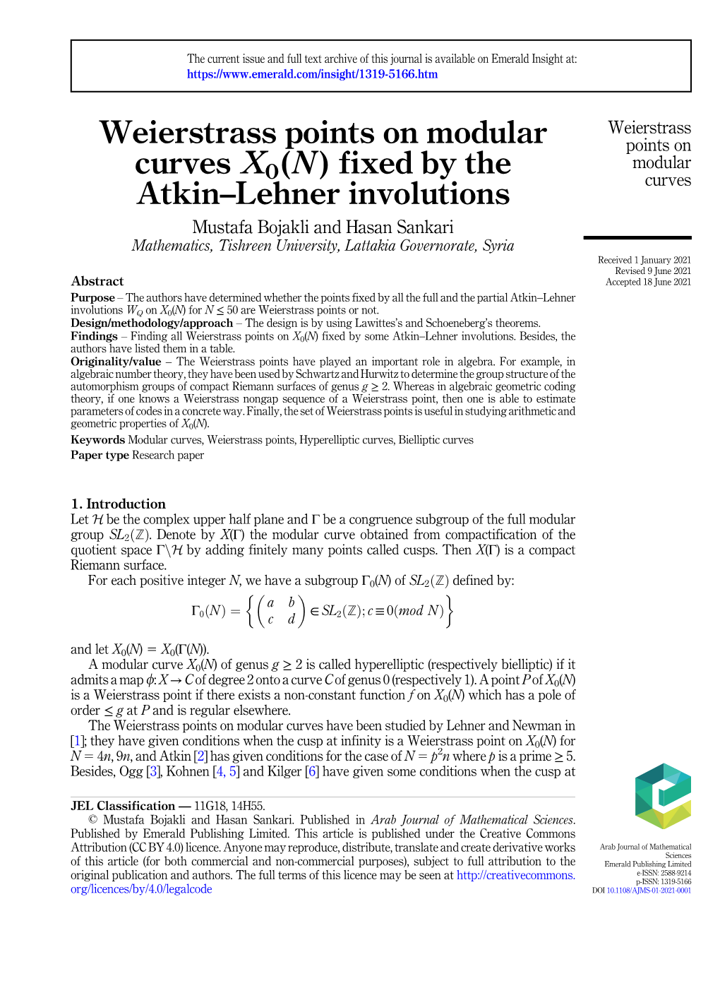 Weierstrass Points on Modular Curves X0(N ) Fixed by the Atkin–Lehner