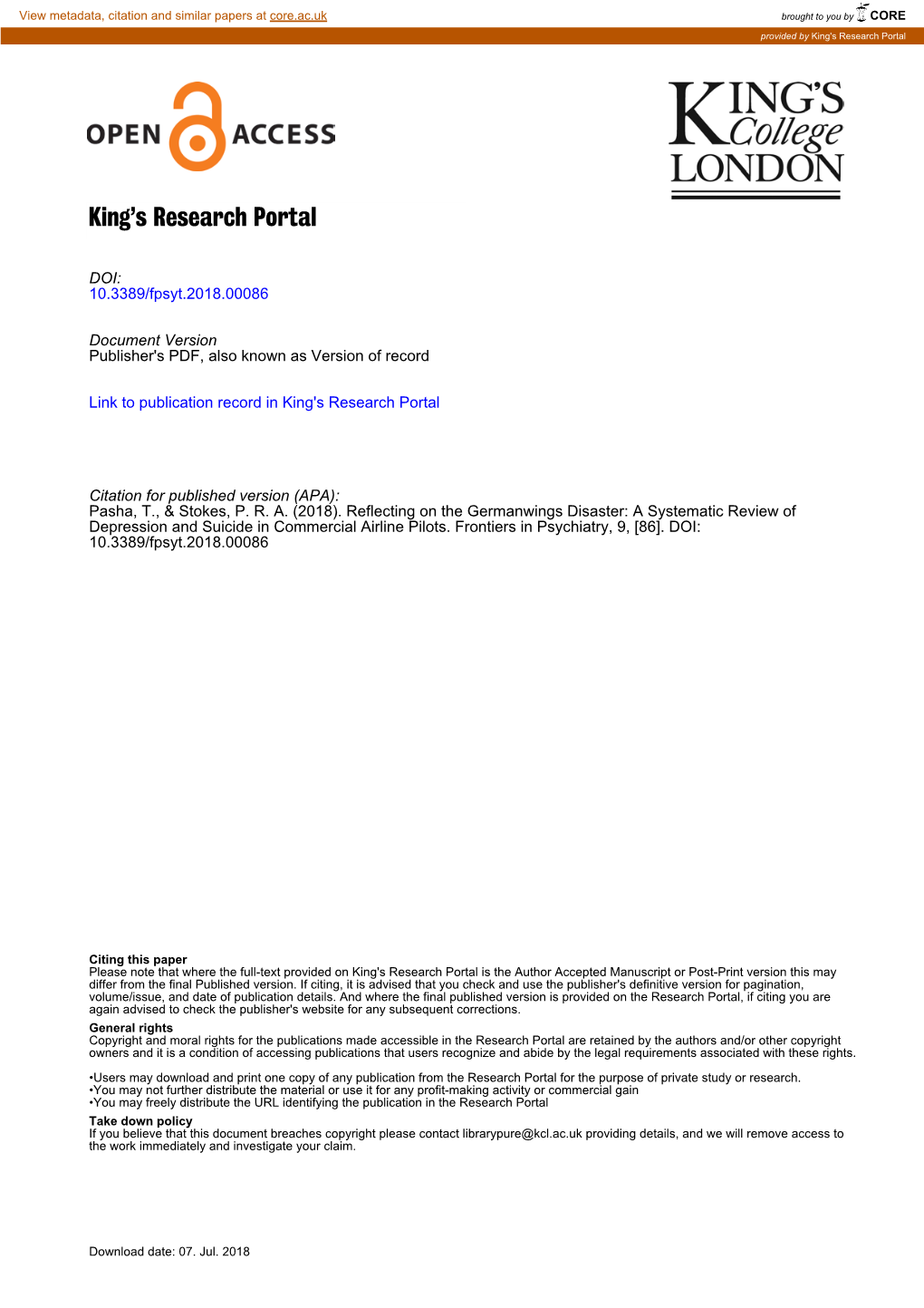 Reflecting on the Germanwings Disaster: a Systematic Review of Depression and Suicide in Commercial Airline Pilots