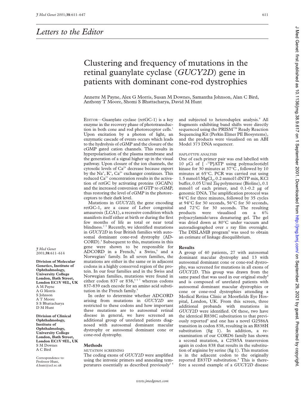 GUCY2D) Gene in Patients with Dominant Cone-Rod Dystrophies