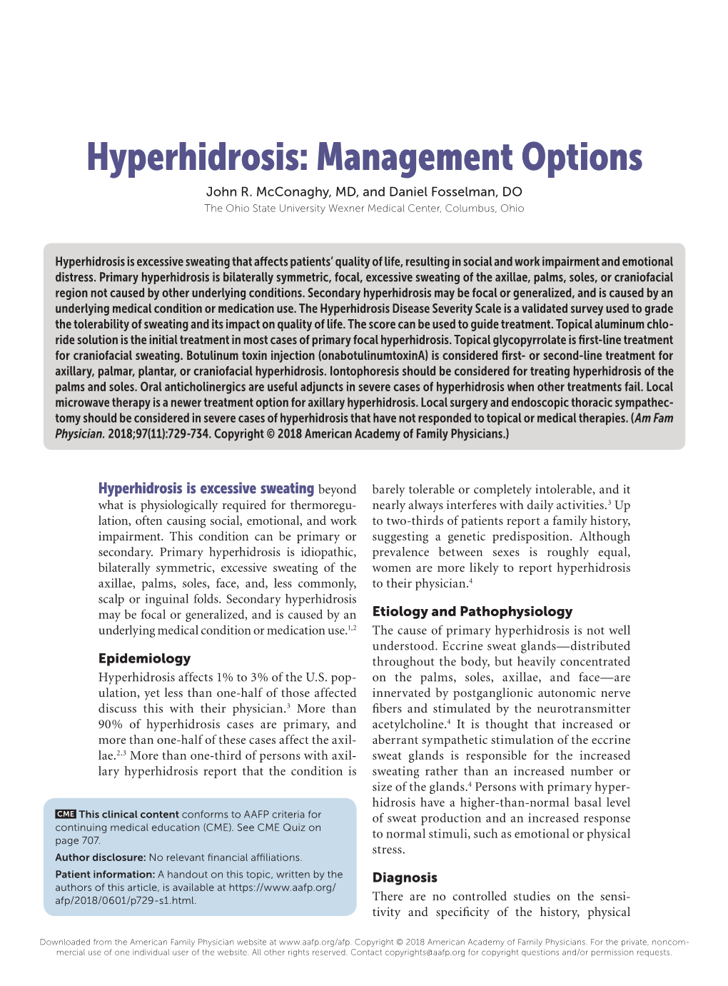 Hyperhidrosis: Management Options John R