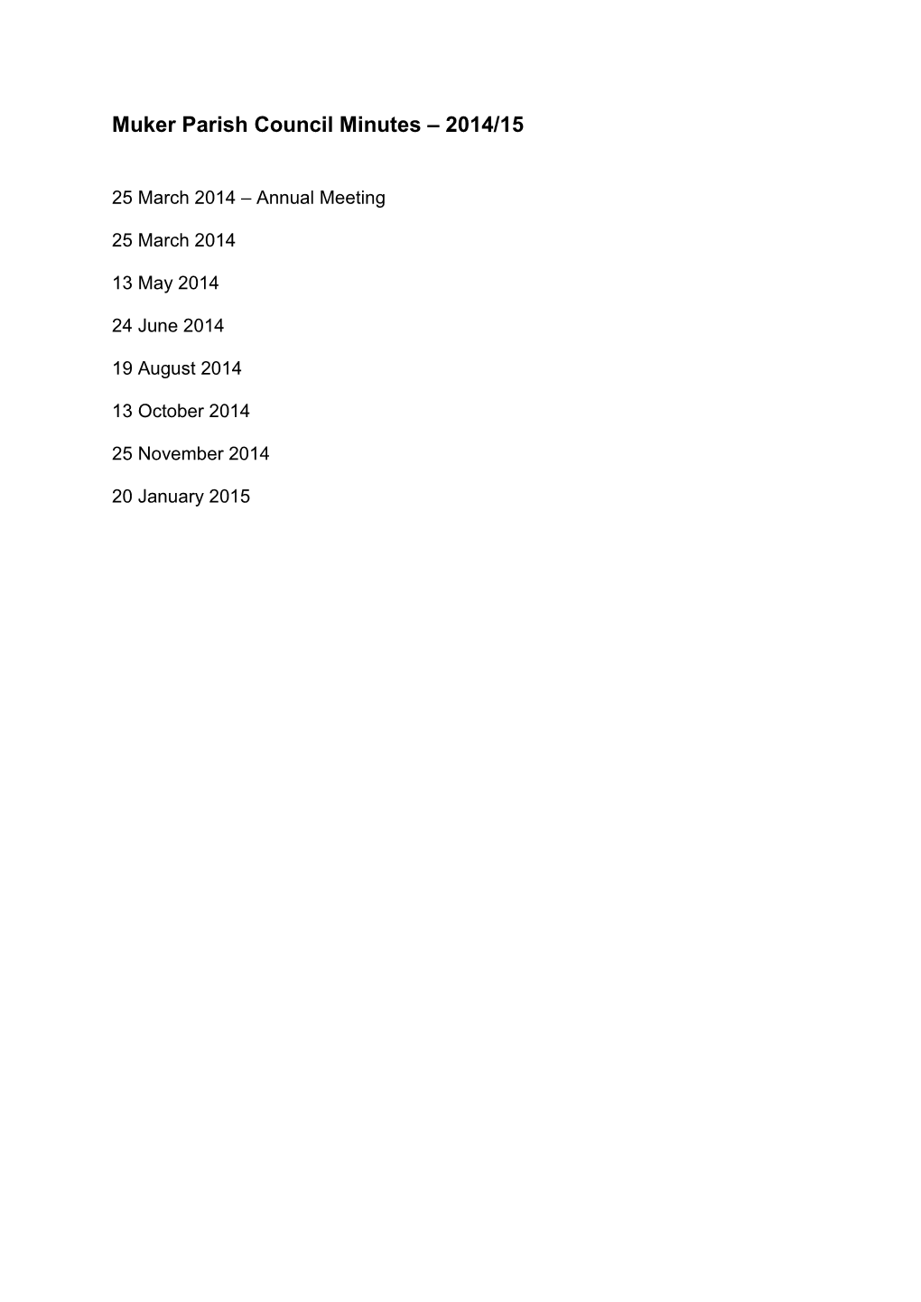 Muker Parish Council Minutes – 2014/15