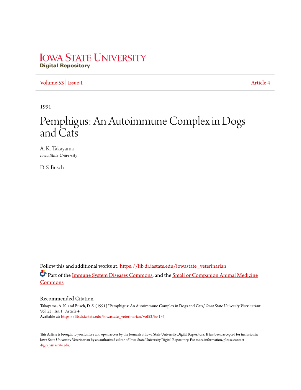 Pemphigus: an Autoimmune Complex in Dogs and Cats A