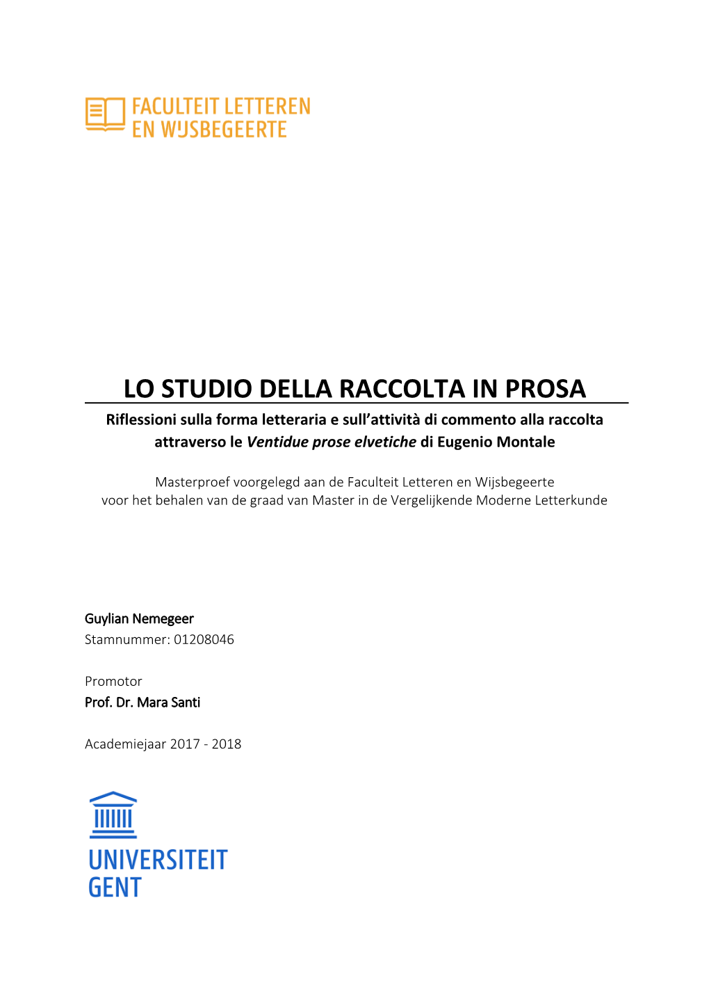 Lo Studio Della Raccolta in Prosa