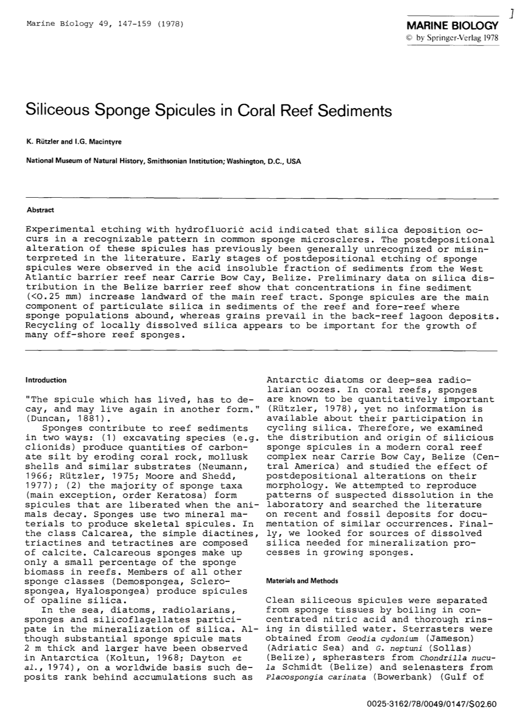 Siliceous Sponge Spicules in Coral Reef Sediments