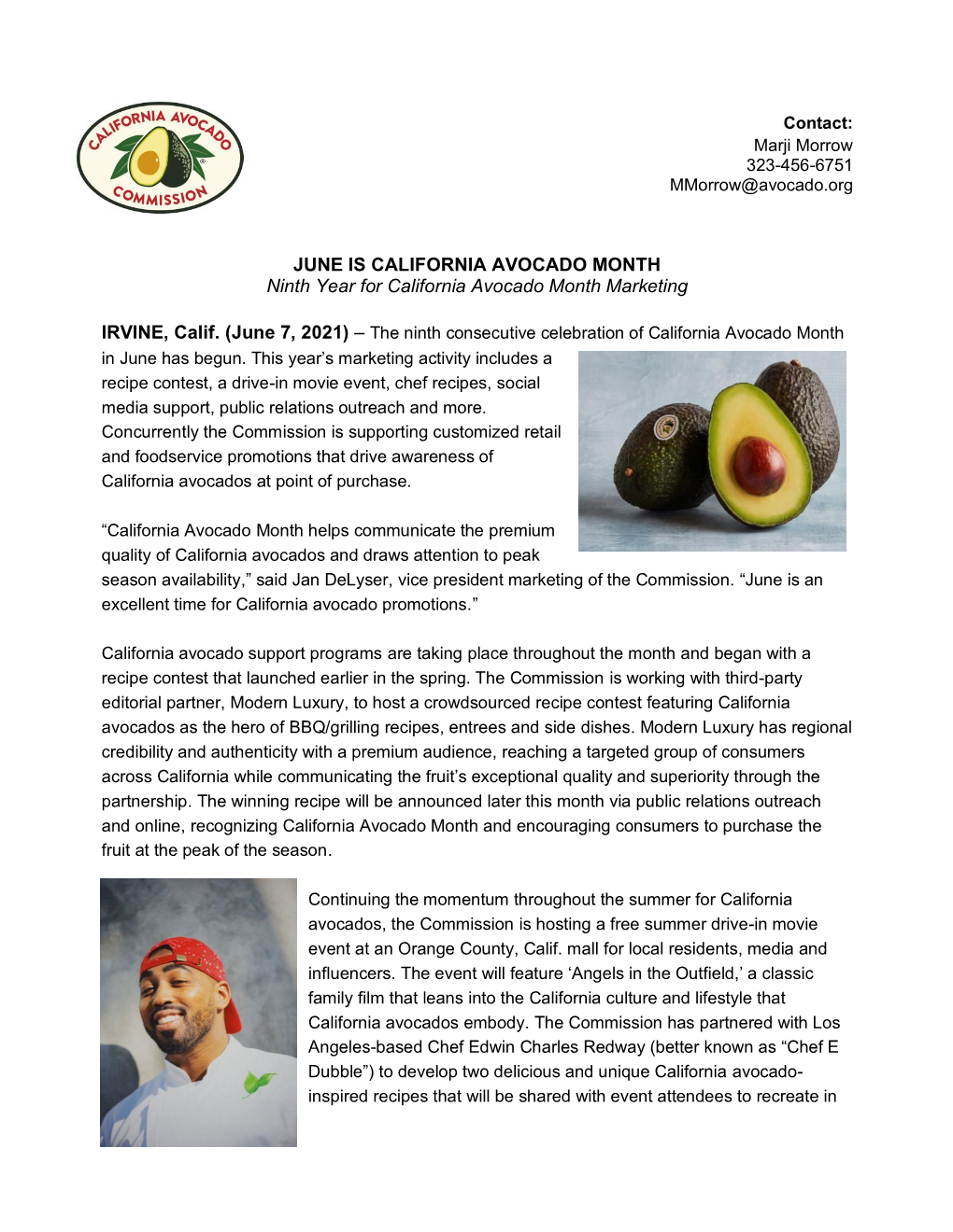 JUNE IS CALIFORNIA AVOCADO MONTH Ninth Year for California Avocado Month Marketing