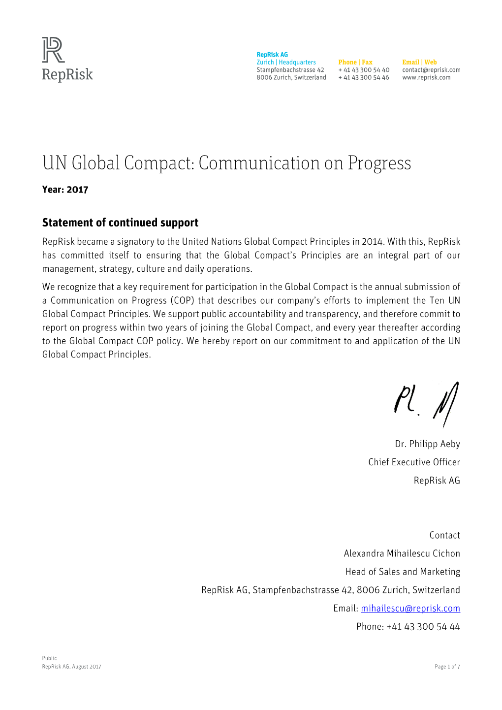 UN Global Compact: Communication on Progress