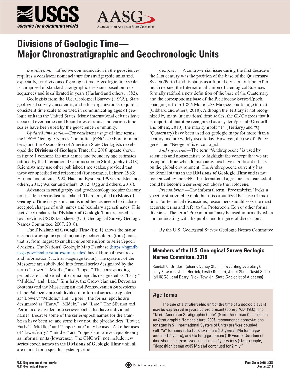 Divisions of Geologic Time— Major Chronostratigraphic and Geochronologic Units