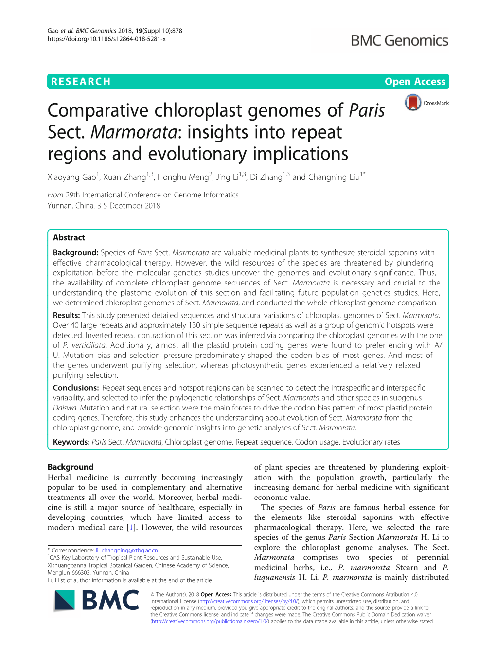 Comparative Chloroplast Genomes of Paris Sect
