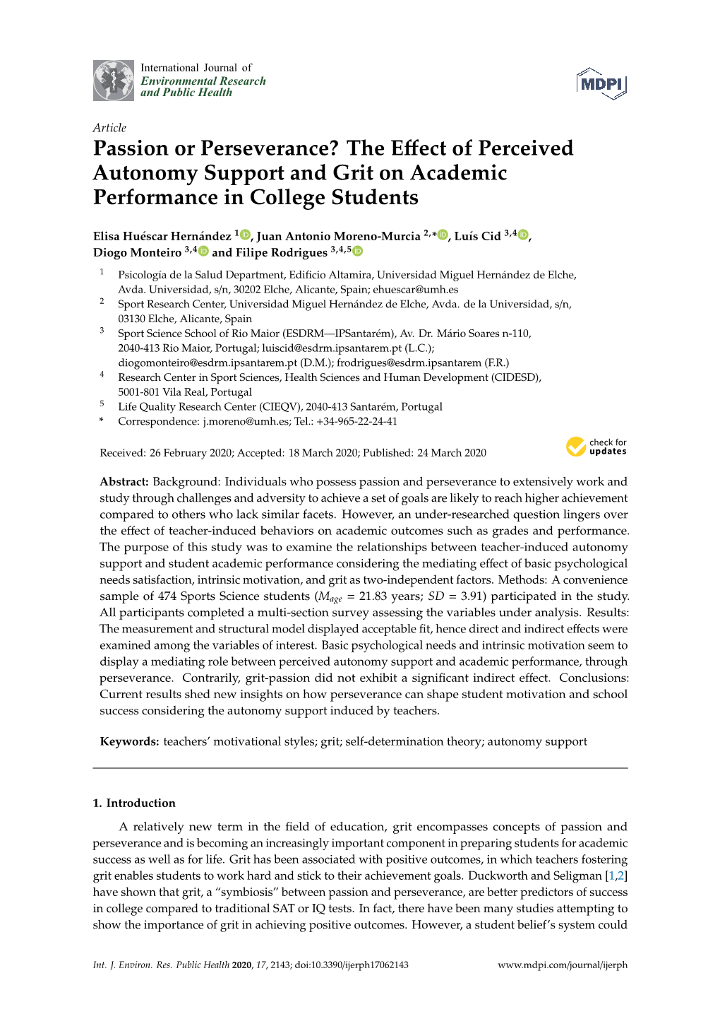 Passion Or Perseverance? the Eﬀect of Perceived Autonomy Support and Grit on Academic Performance in College Students