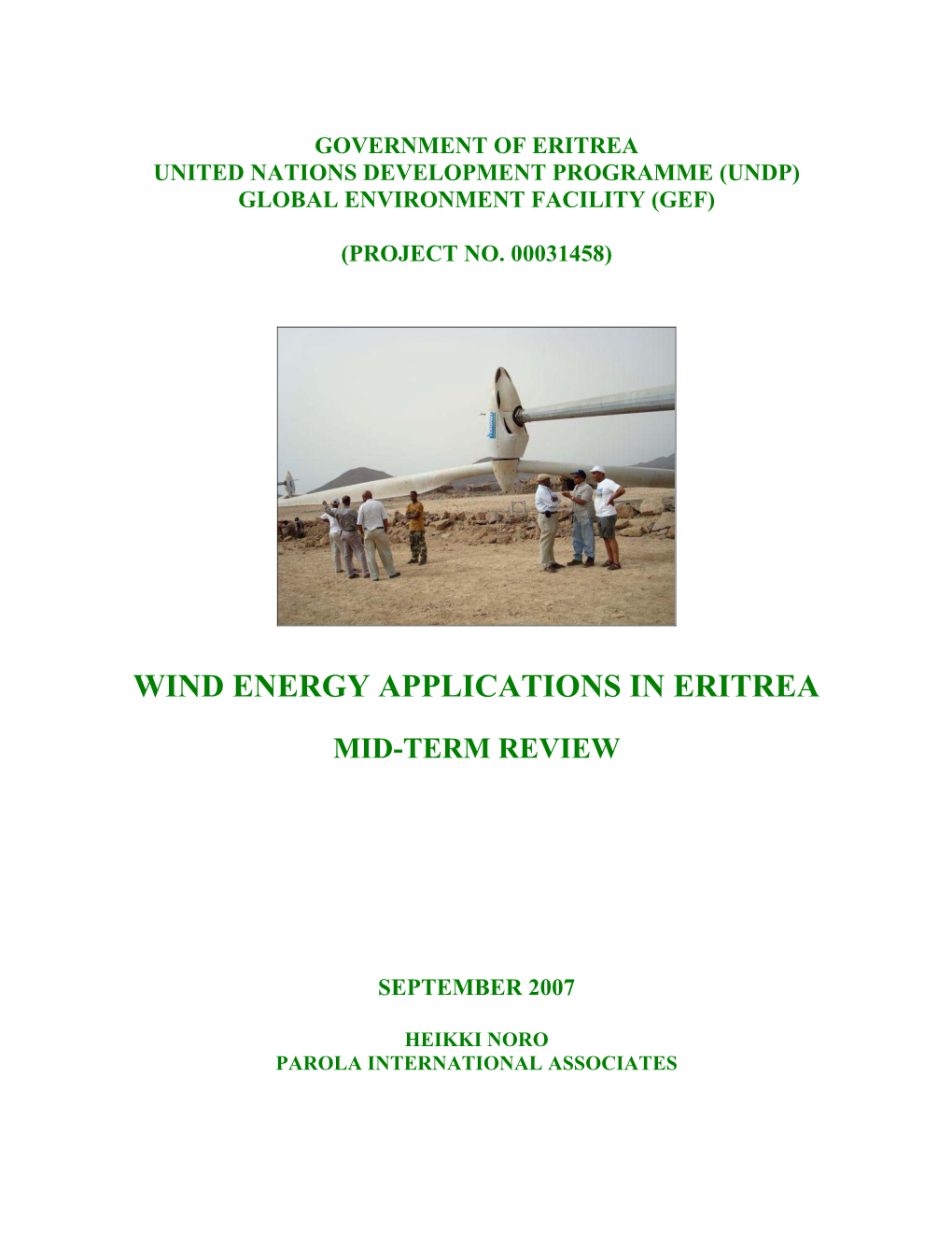 Wind Energy Applications in Eritrea