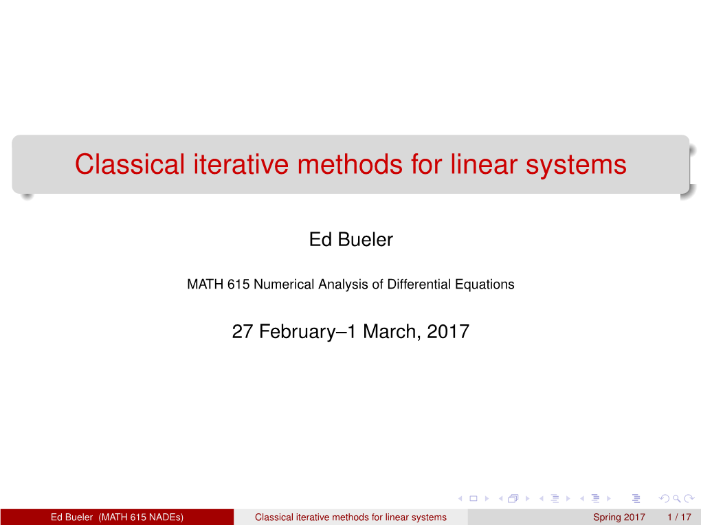 Classical Iterative Methods for Linear Systems