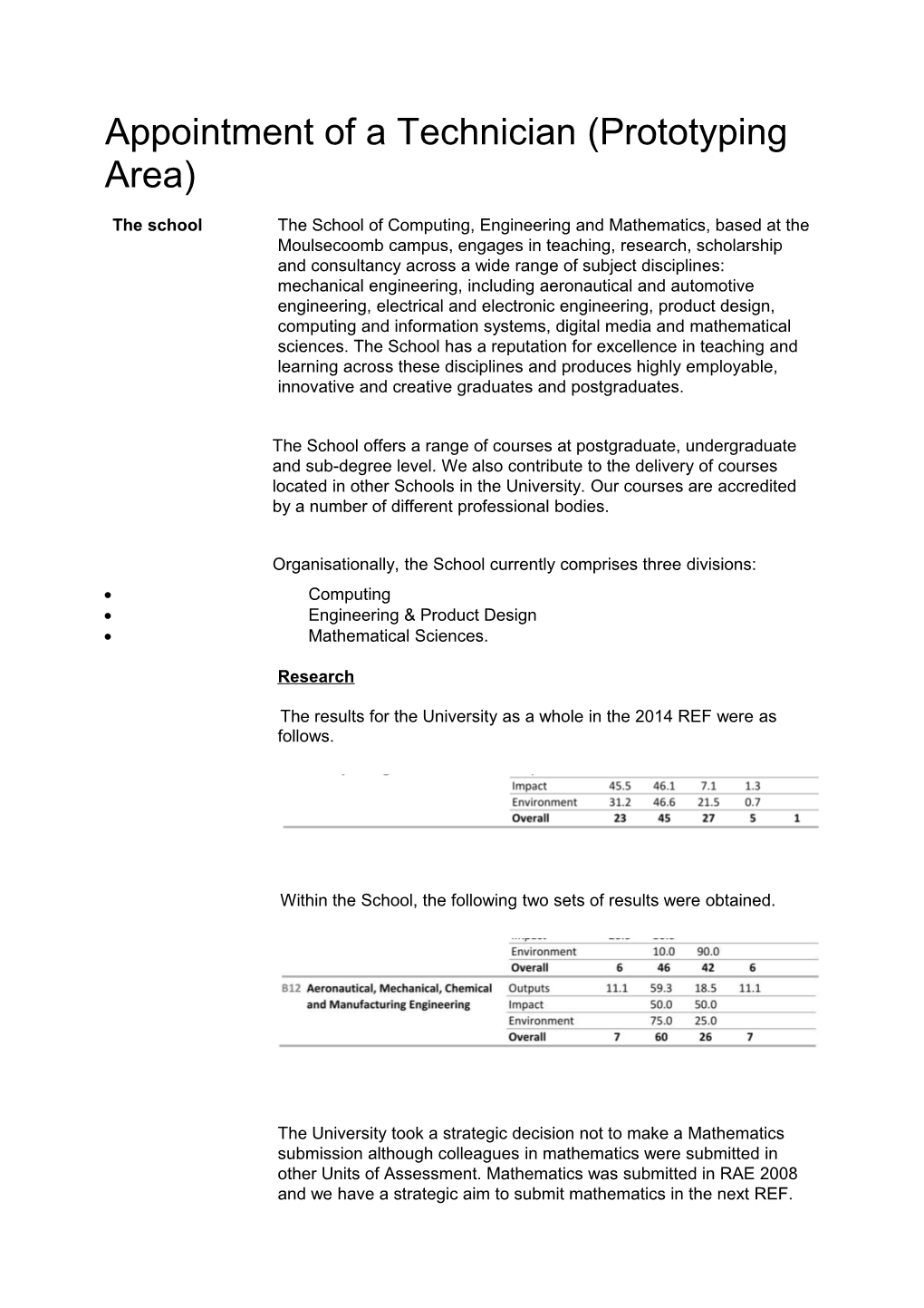 Appointment of a Technician (Prototyping Area)