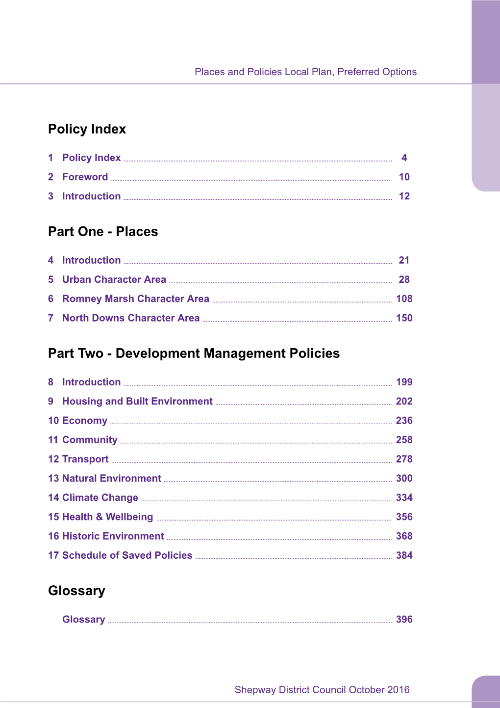 Places and Policies Local Plan, Preferred Options