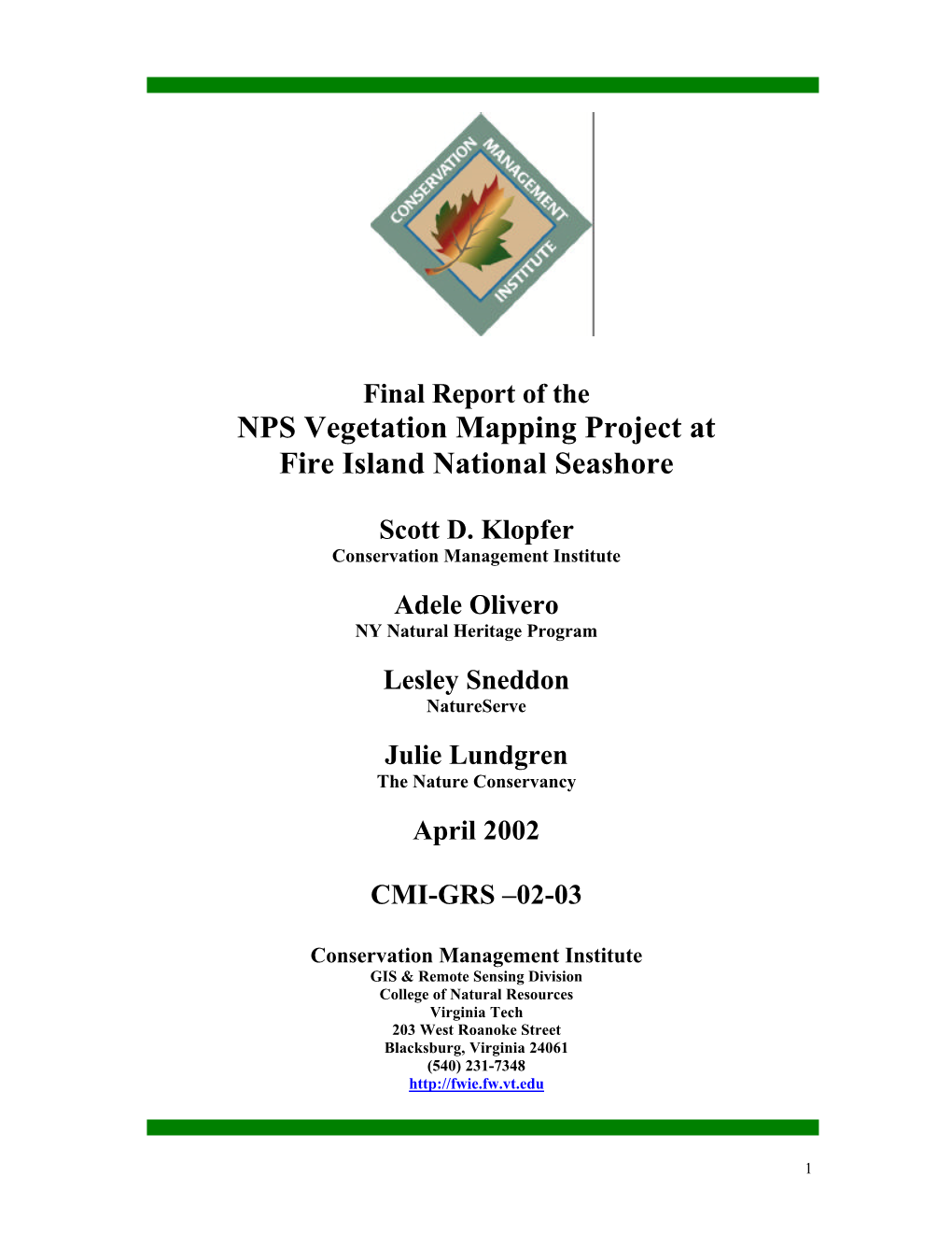 NPS Vegetation Mapping Project at Fire Island National Seashore