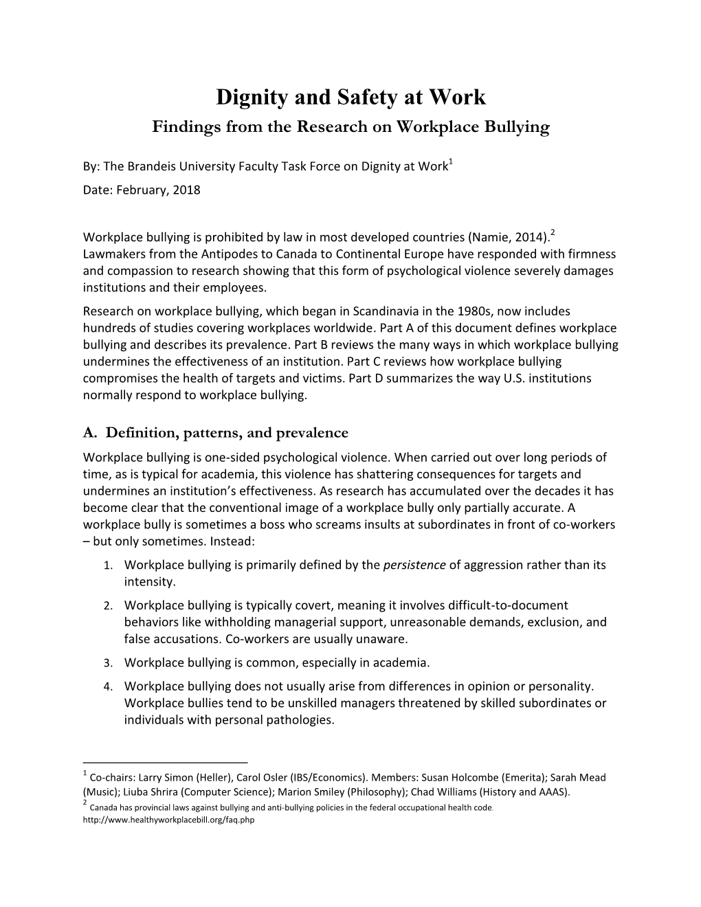 Task Force Literature Survey of Research on Workplace Bullying (Pdf)