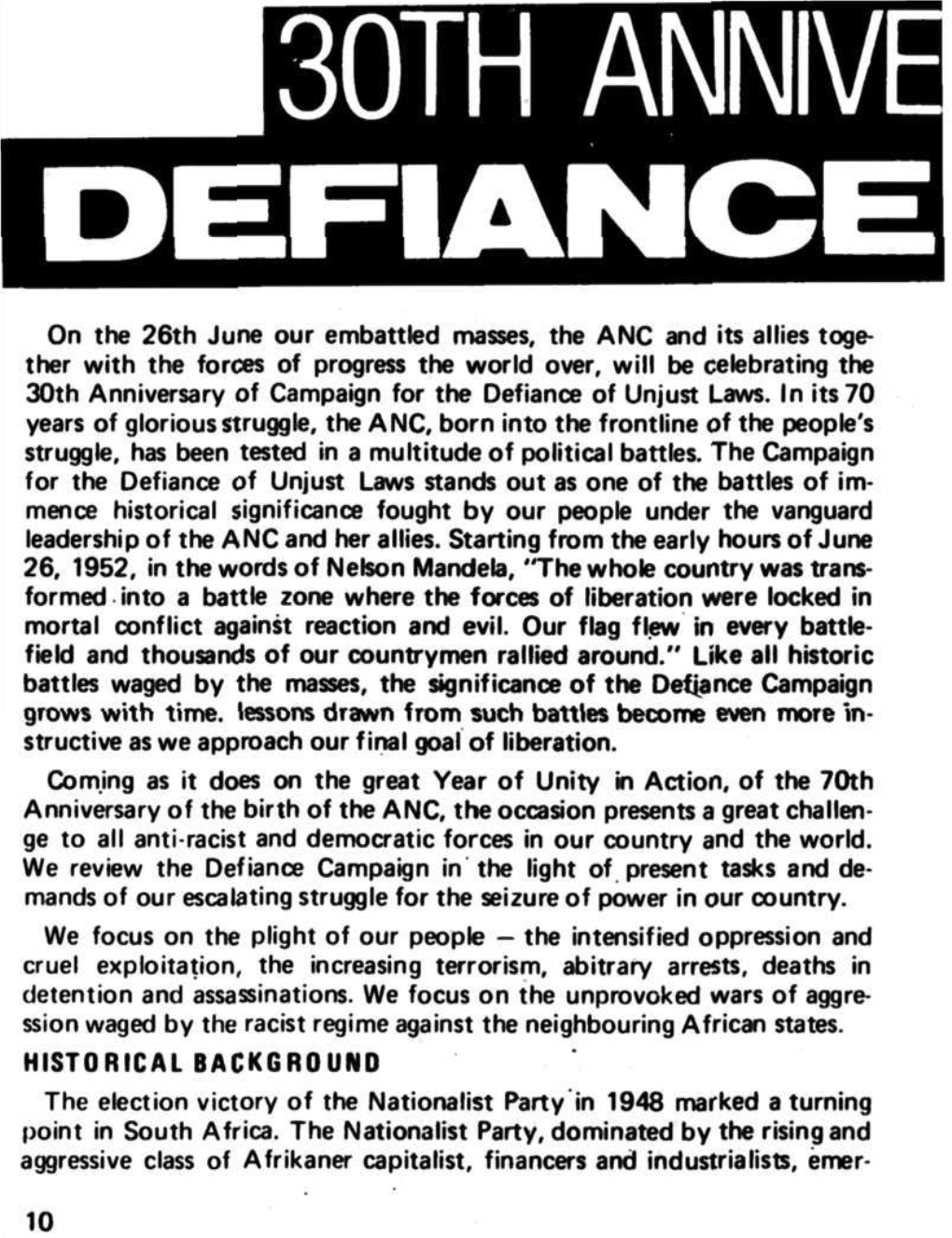 On the 26Th June Our Embattled Masses, the ANC and Its Allies Toge