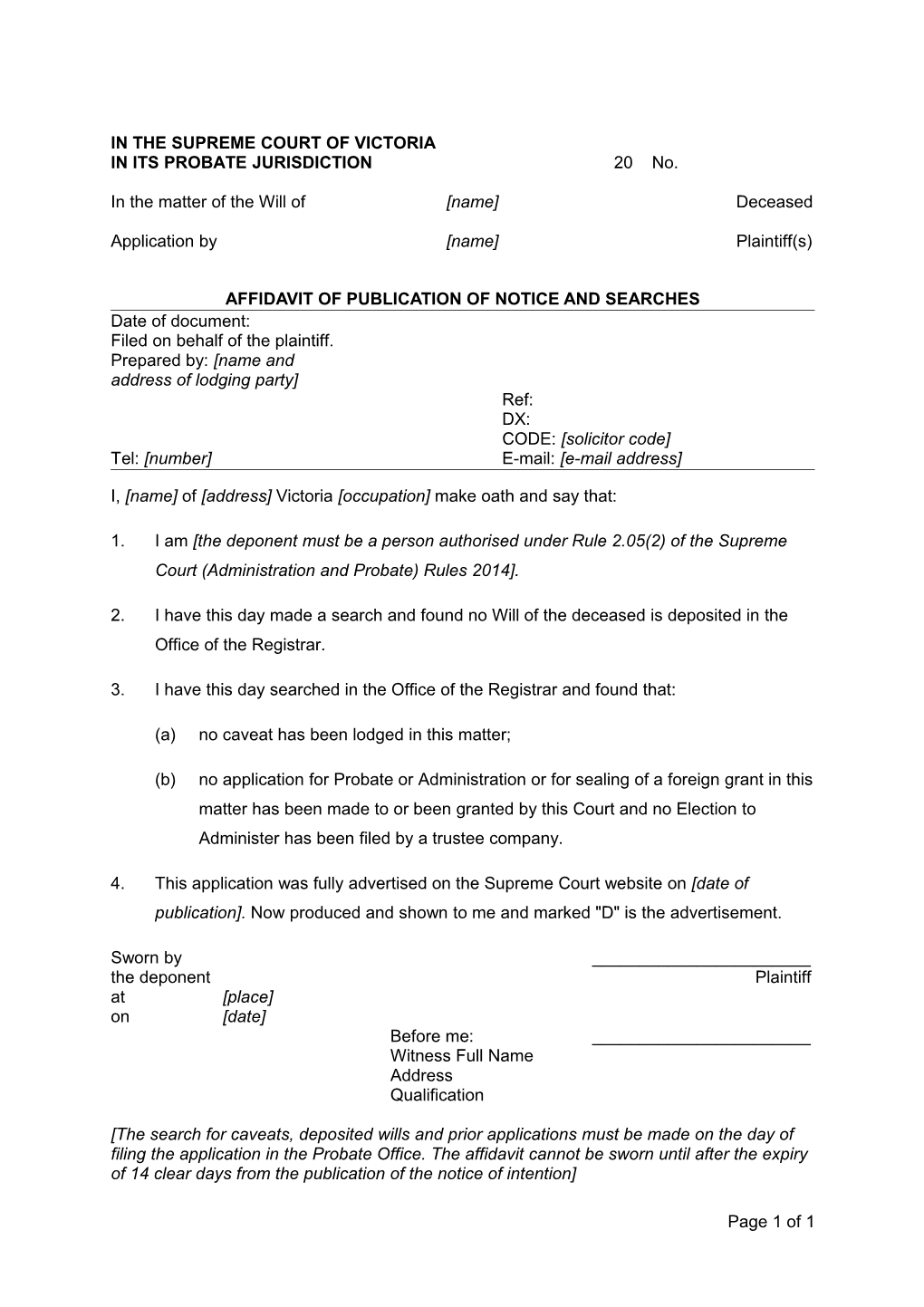 Affidavit of Publication of Notice and Searches - Probate