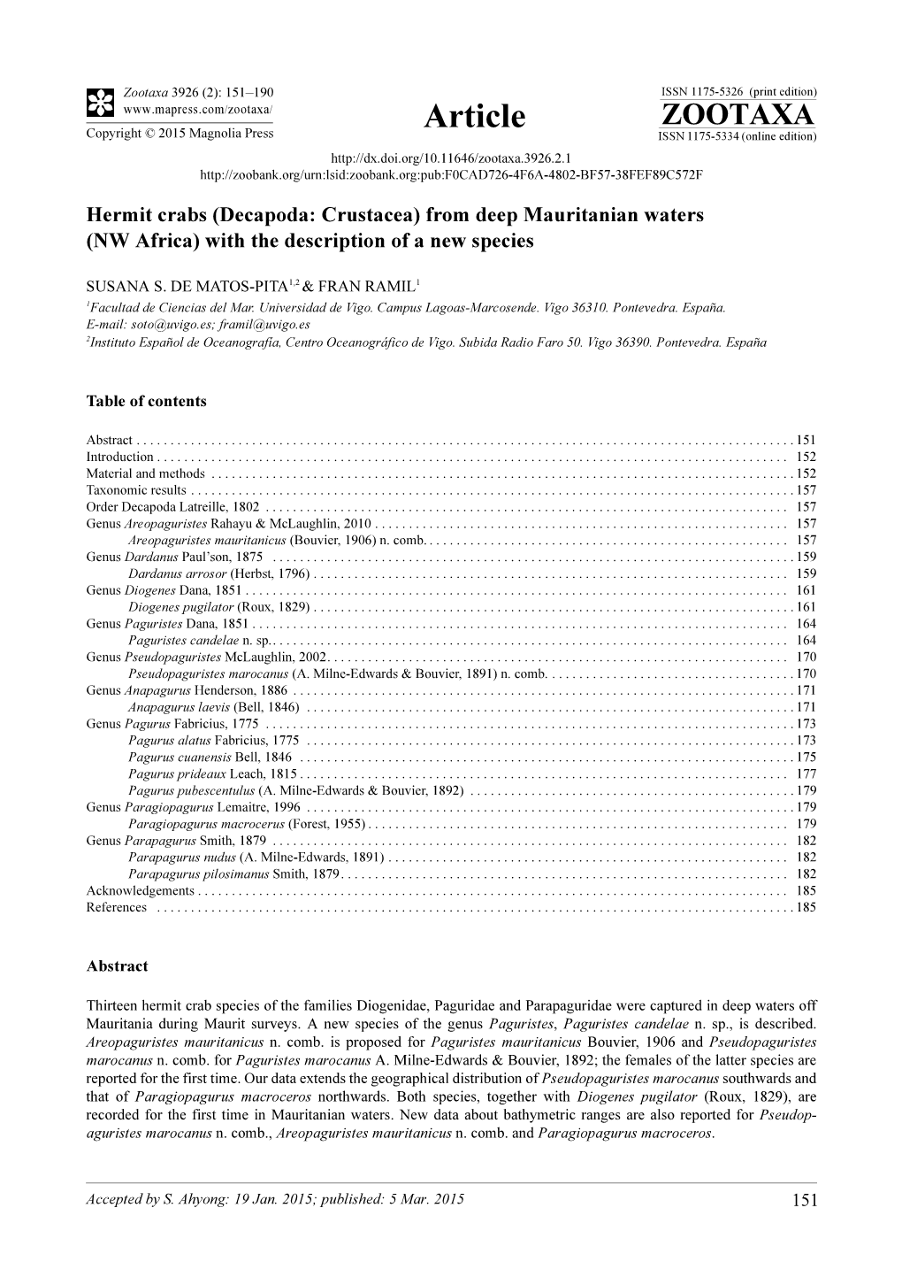 Hermit Crabs (Decapoda: Crustacea) from Deep Mauritanian Waters (NW Africa) with the Description of a New Species