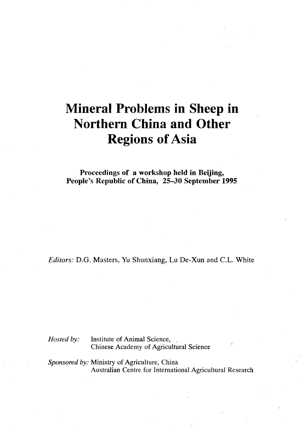 Mineral Problems in Sheep in Northern China and Other Regions of Asia