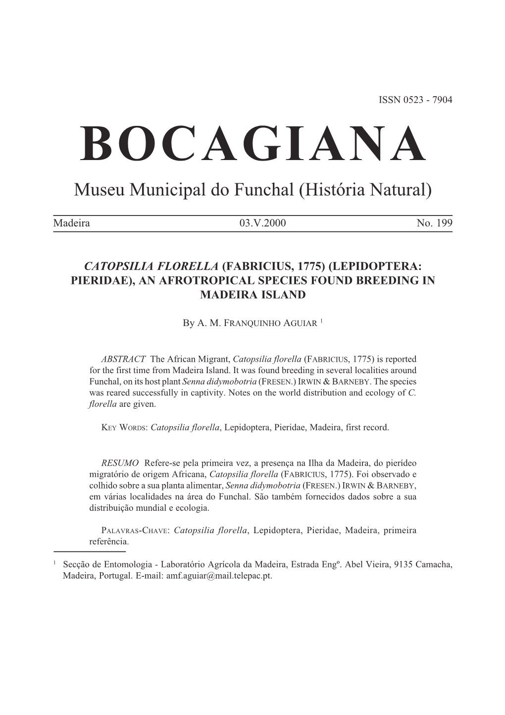 B O C a G I a N a Museu Municipal Do Funchal (História Natural)