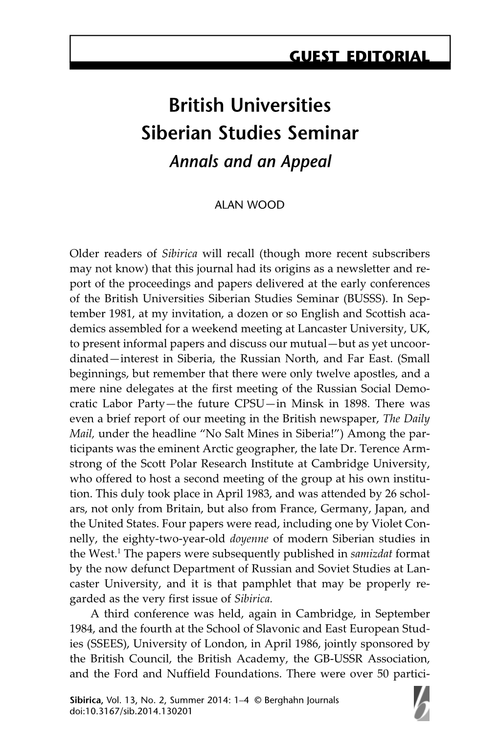 British Universities Siberian Studies Seminar Annals and an Appeal