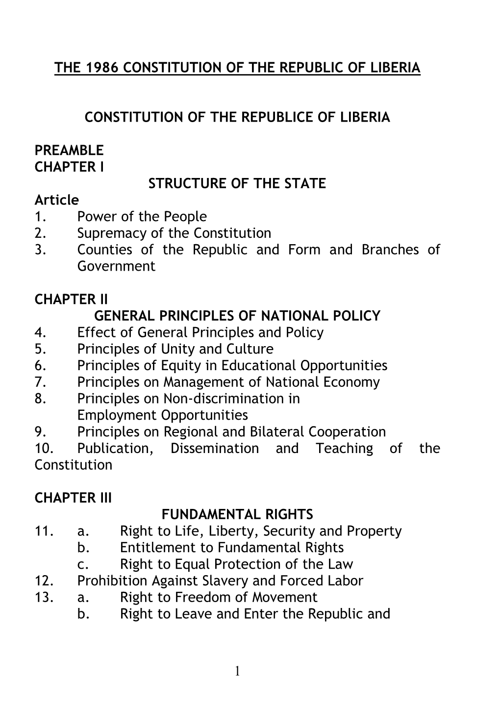 Constitution of the Republic of Liberia