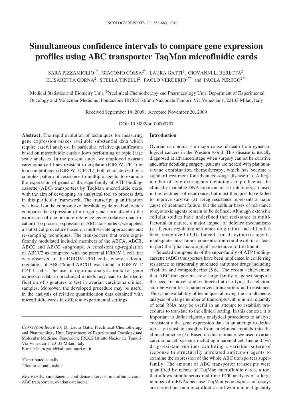 Simultaneous Confidence Intervals to Compare Gene Expression Profiles Using ABC Transporter Taqman Microfluidic Cards